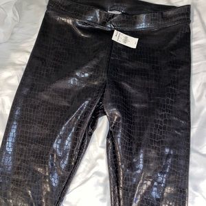 Black textured leather leggings